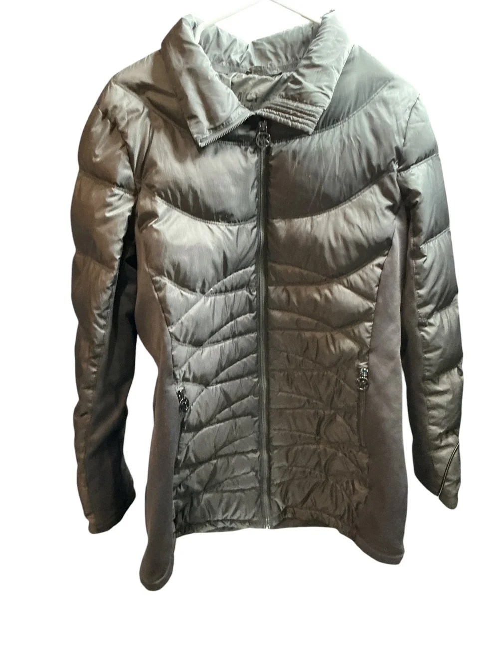 Michael Kors Quilted Long Puffer Coat Side Panel Detail SZ L